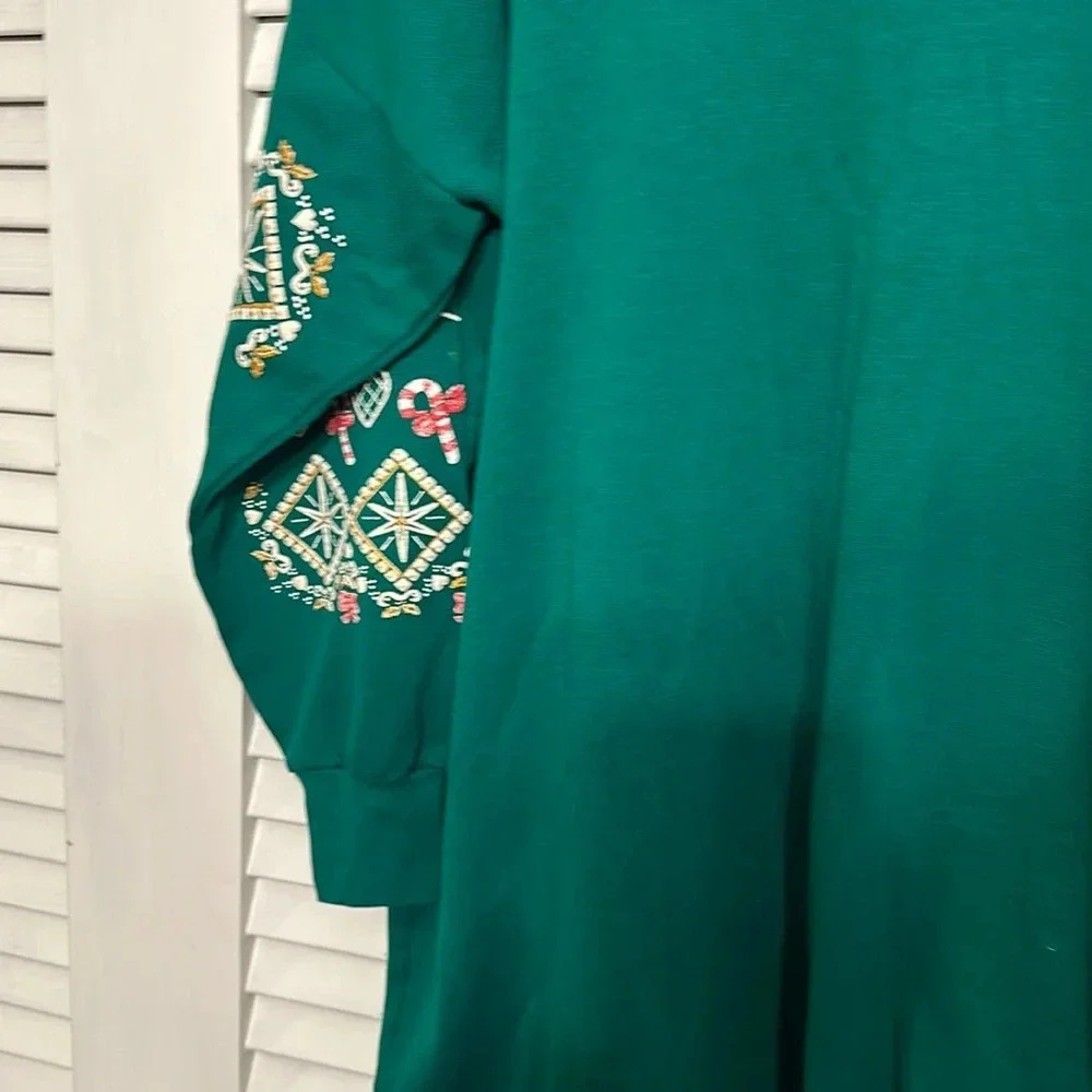 VINTAGE RARE BEAUTIFUL holiday christmas sweater/dress by Bernette OSFA Green - Picture 12 of 13